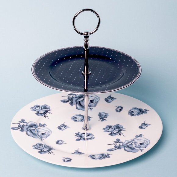Beautiful Katie Alice Vintage Indigo Two Tier Cake Stand | Tea party | Porcelain - Picture 1 of 4